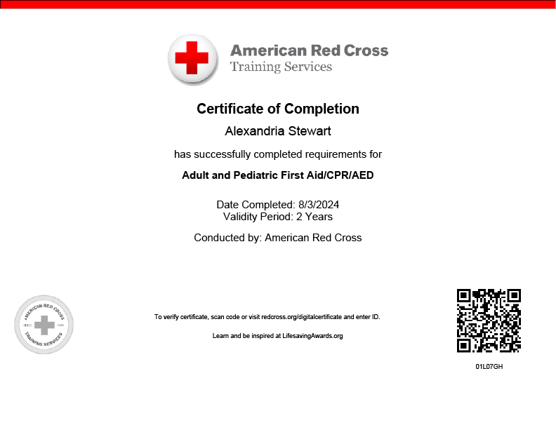 American Red Cross Certificate Ste